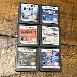 Six Nintendo DS Games Mario Kart Harry Potter Sims Monster Jam SpongeBob Trucks